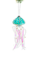 7" Hanging Iridescent Blue Glass Jellyfish Ornament with Sandy Filling