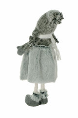 15" Gray Cloth Girl Doll with Fur Skirt