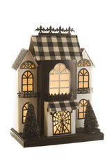 12" Black and White Cardboard LED Haunted House