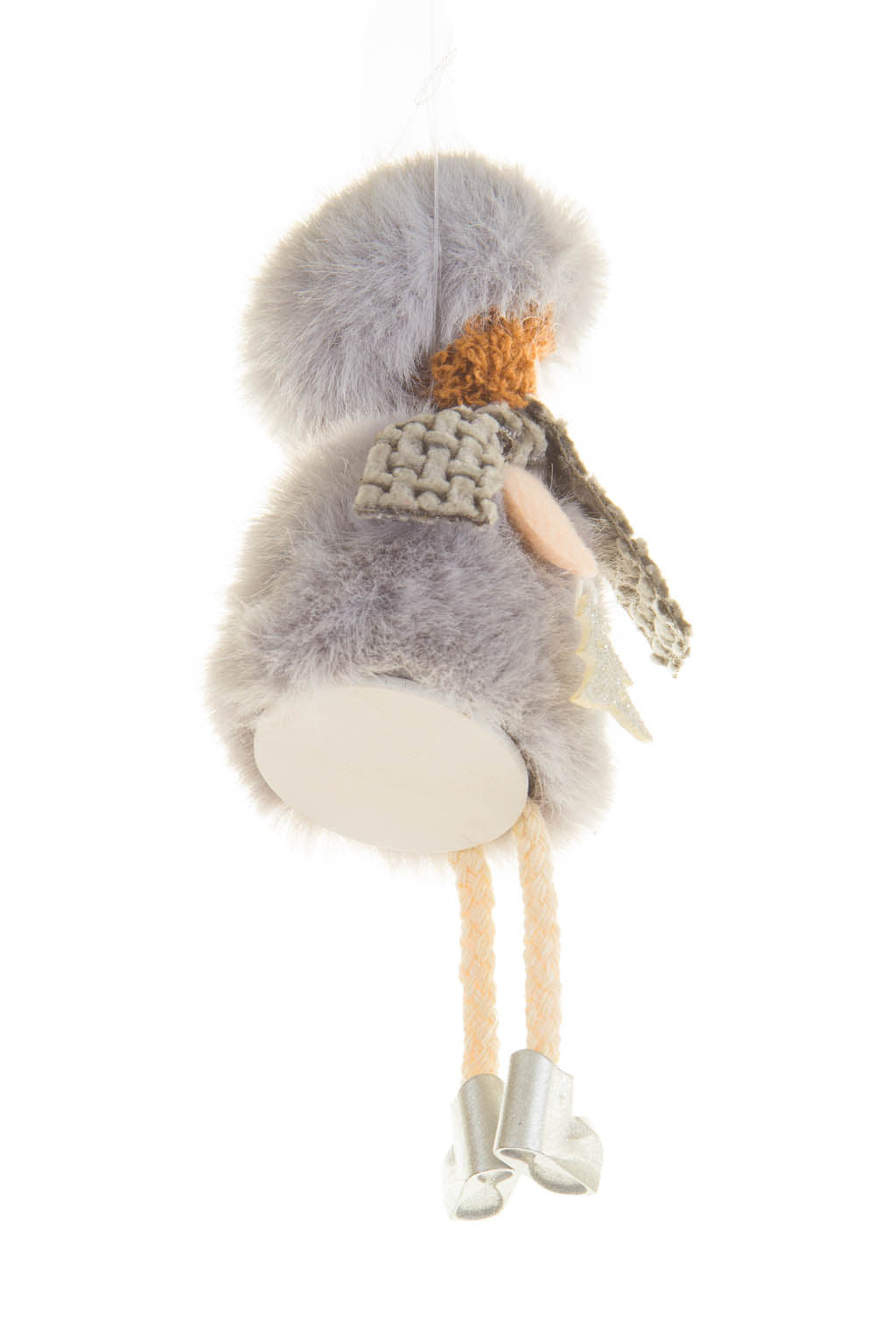6" Hangable Gray Cotton Cozy Angel Ornament with Knit Scarf