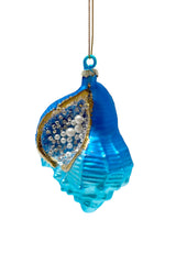 5" Hanging Cyan Glass Conch Shell Ornament
