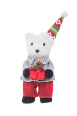 10" Red and Cream Furry Polar Bear Figurine