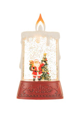 14.5" Red and White Plastic Candle Warm White LED Snow Globe with Santa