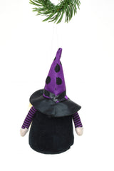 6" Black and Purple Cloth Halloween Gnome Doll with Polka-Dot Witch Hat