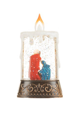 14.5" Bronze and White Plastic Candle Warm White LED Snow Globe with Baby Jesus