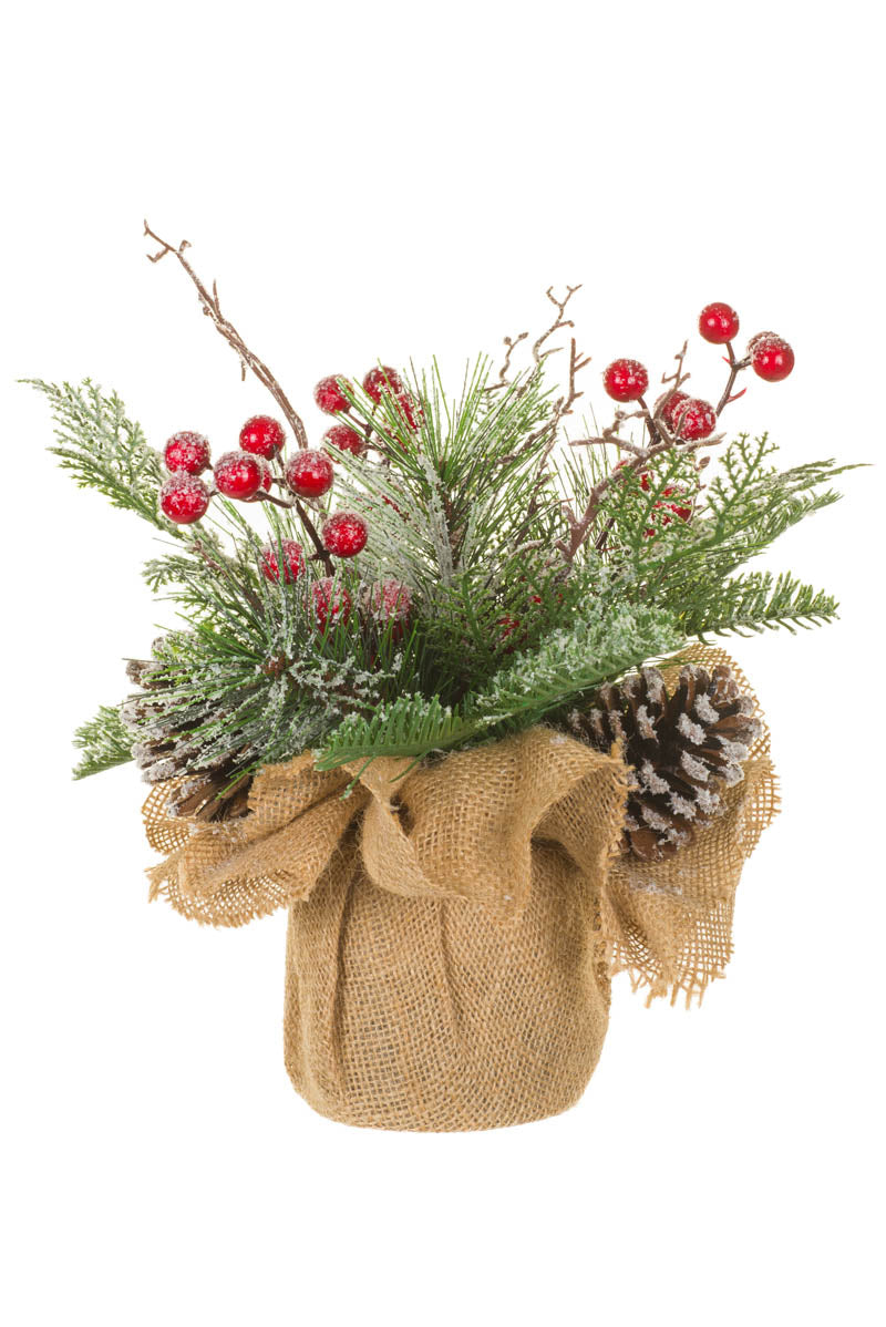 12" Frosted Forest Green Plastic Mixed Table Top Tree with Concrete Base
