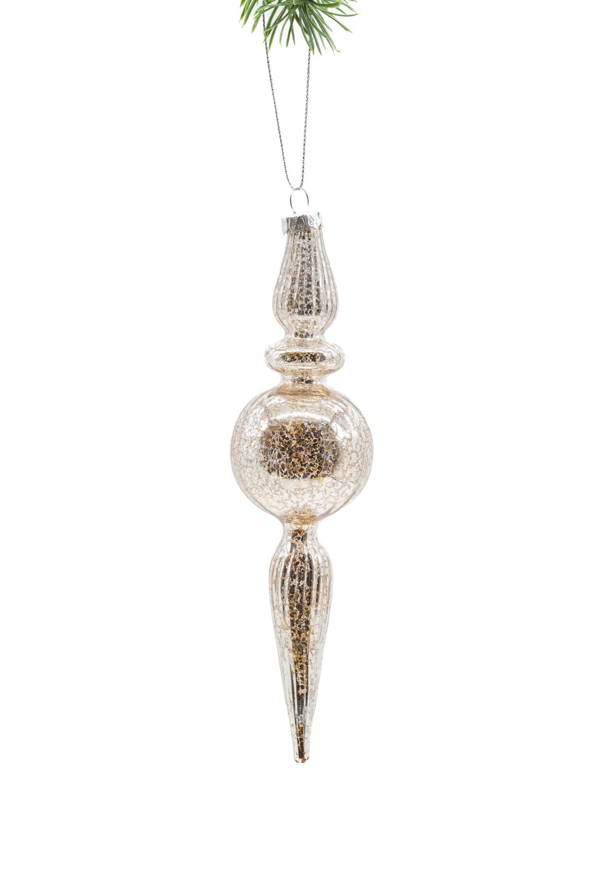 7" Hanging Platinum Glass Round Finial Ornament