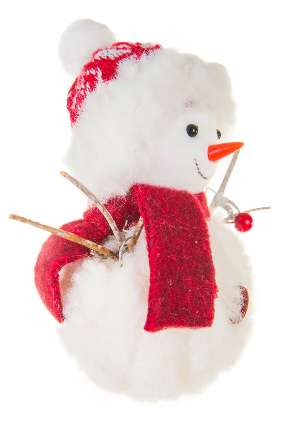 4.5" Hanging White and Red Cotton Snowman Ornament with Wool Scarf