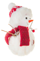 4.5" Hanging White and Red Cotton Snowman Ornament with Wool Scarf