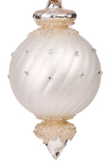 6" Hanging Matte White and Silver Porcelain Finial Teardrop Ornament