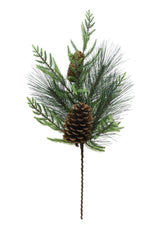 24" Green Pvc Scottish Pine Spray with Pinecones