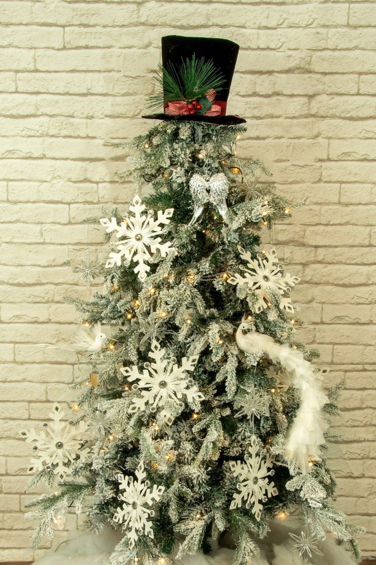 9" Black Cloth Top Hat Tree Topper with Holiday Spray