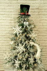 9" Black Cloth Top Hat Tree Topper with Holiday Spray