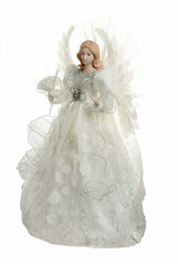 18" White Cloth Modern Fiber Optic Angel Tree Topper with Spotted Dress
