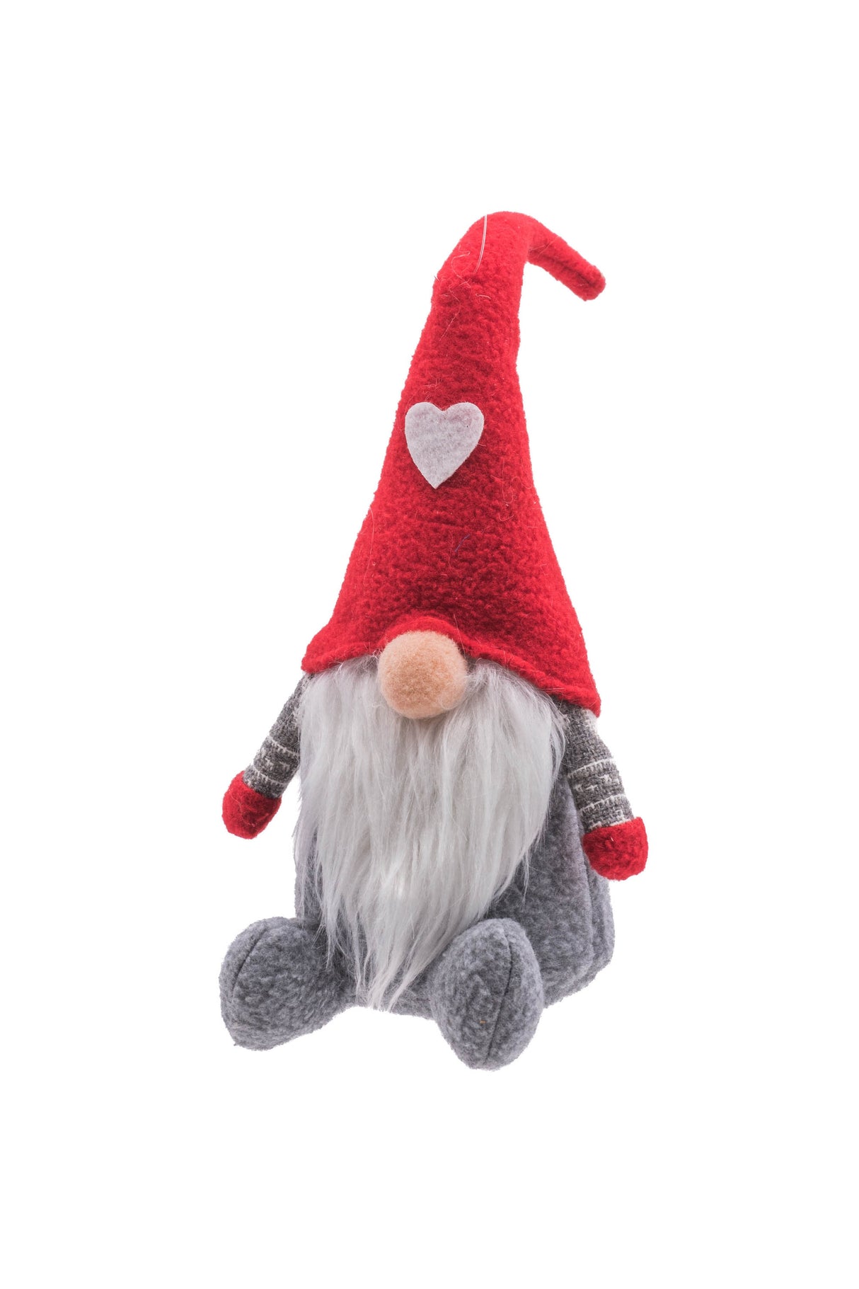 7" Sitting Red and Gray Cloth Gnome with Heart Hat