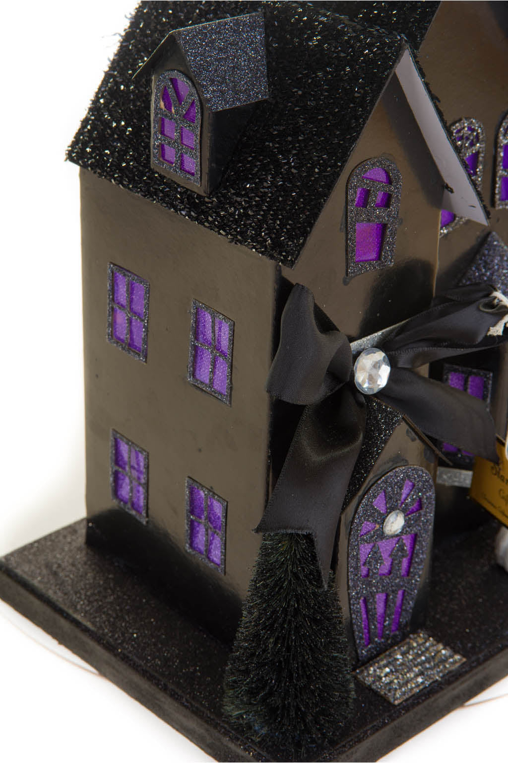 12" Black and Purple Cardboard LED Haunted House