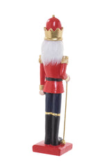 15" Red and Gold Resin Nutcracker Figurine with Staff