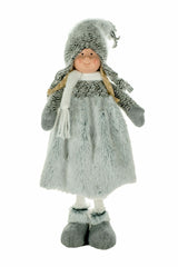15" Gray Cloth Girl Doll with Fur Skirt