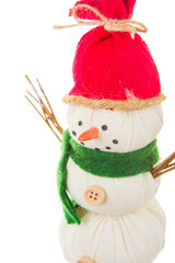 6" Hanging Off-White Cloth Chipper Snowman Wearing Red Hat