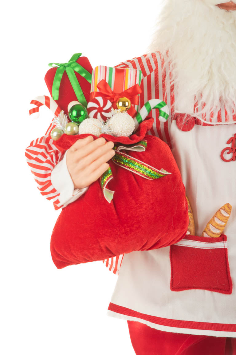 39" Large Candycane Red and White Cloth Chef Santa Figurine Ready To Cook