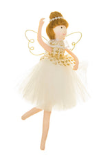 7" Hangable White Cloth Ballerina Girl Ornament with Gold Wings