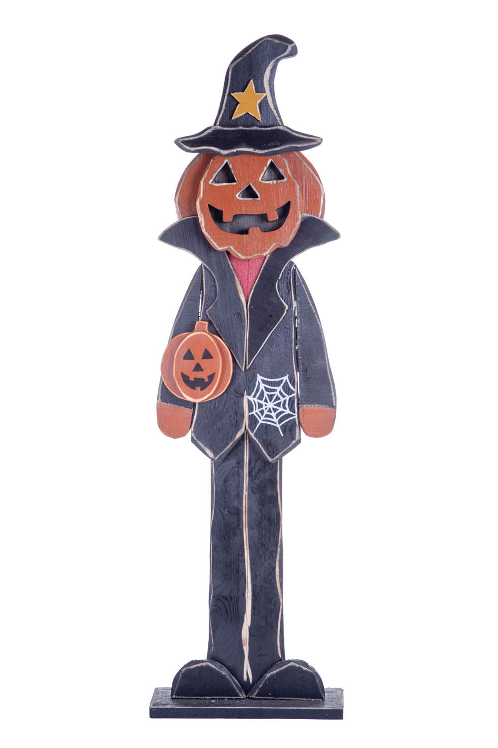 43.75" Black and Orange Wood Pumpkin Man Standee