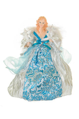 10" Cerulean and Silver Polyester Majestic Warm White LED Angel Tree Topper