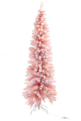 72" Pink Pvc Spruce-Needle LED Christmas Pencil Tree with Snowy Tips