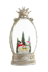 26" Musical Silver Plastic Snowman Family Warm White LED Snow Globe with Swirling Glitter