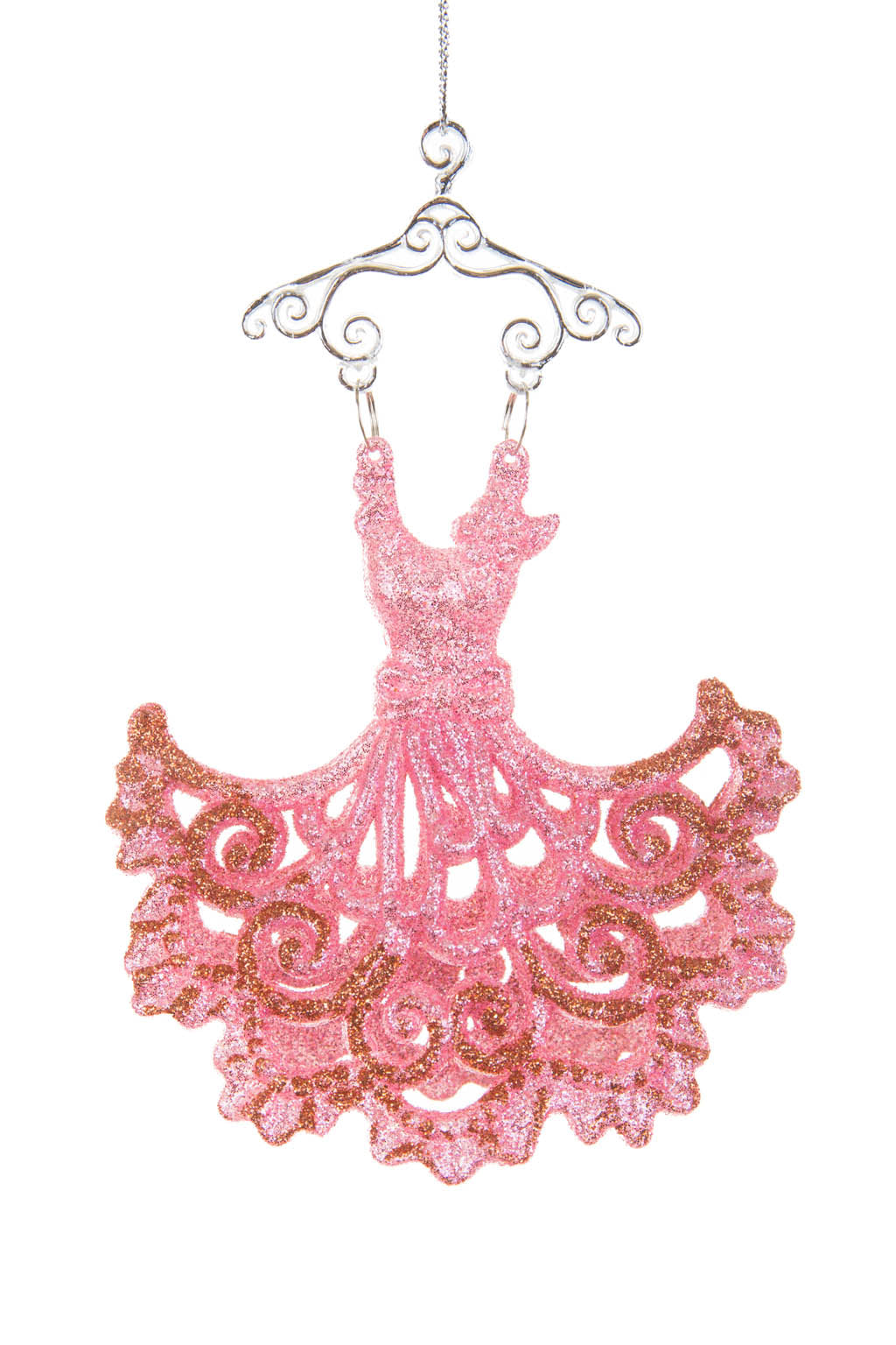 5.25"Hangable Pink Acrylic Pair of Dresses Ornament with Clear Hangers