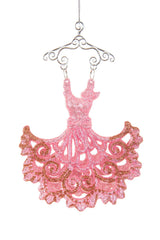 5.25"Hangable Pink Acrylic Pair of Dresses Ornament with Clear Hangers