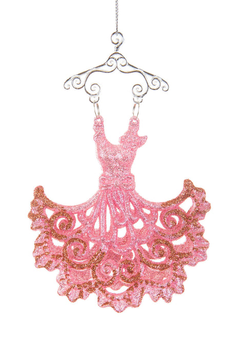5.25"Hangable Pink Acrylic Pair of Dresses Ornament with Clear Hangers