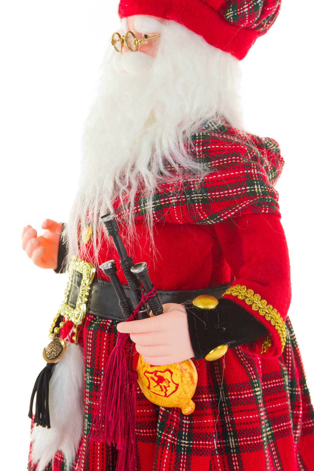 19" Red and Black Cloth Scottish Santa Figurine with Bagpipes