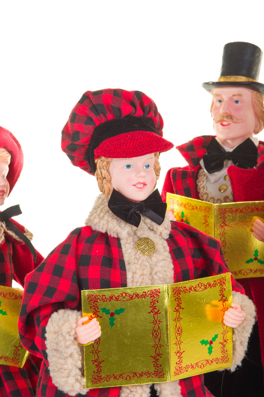 22" Set of 4 Plaid Red and Black Plastic Classic Caroler Set with Golden Buttons