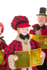 22" Set of 4 Plaid Red and Black Plastic Classic Caroler Set with Golden Buttons