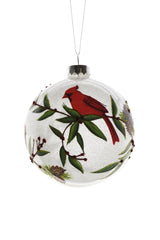 4"Hanging Clear Glass Ball Ornament with Perched Cardinals