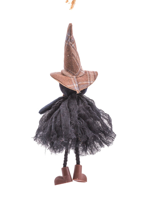 9" Hanging Plaid Black Cloth Kitty Girl Doll Ready For Trick-Or-Treating
