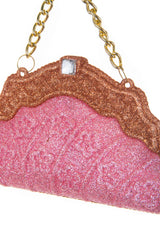 5"Hangable Pink and Bronze Acrylic Purse Ornament with Gold Chain