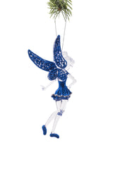 5.5" Hanging Clear Plastic Sassy Fairy Ornament with Glittering Blue Wings