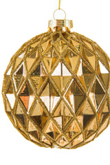 4.25" Hangable Gold Glass Diveted Ball Ornament