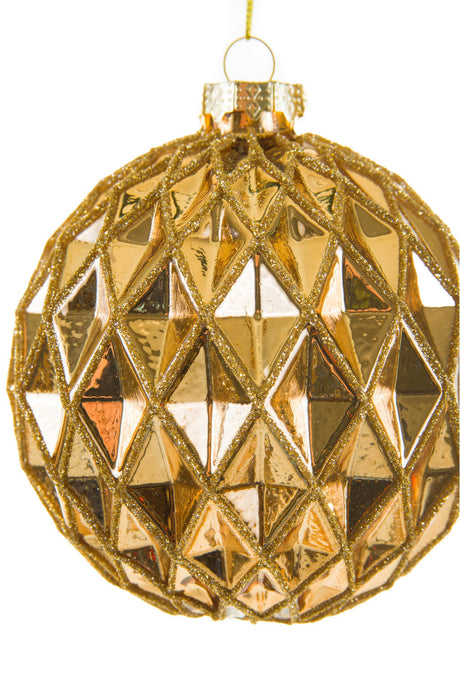 4.25" Hangable Gold Glass Diveted Ball Ornament