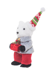 10" Red and Cream Furry Polar Bear Figurine