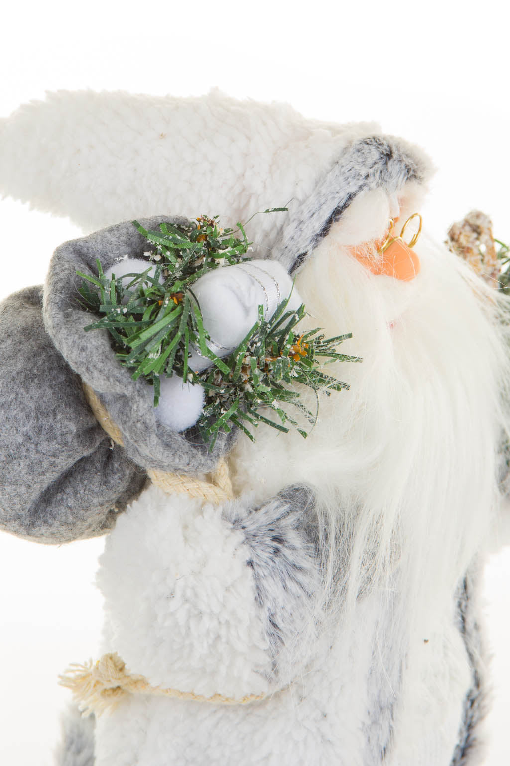 12" White and Gray Cloth Festive Santa Figurine with Snowshoes
