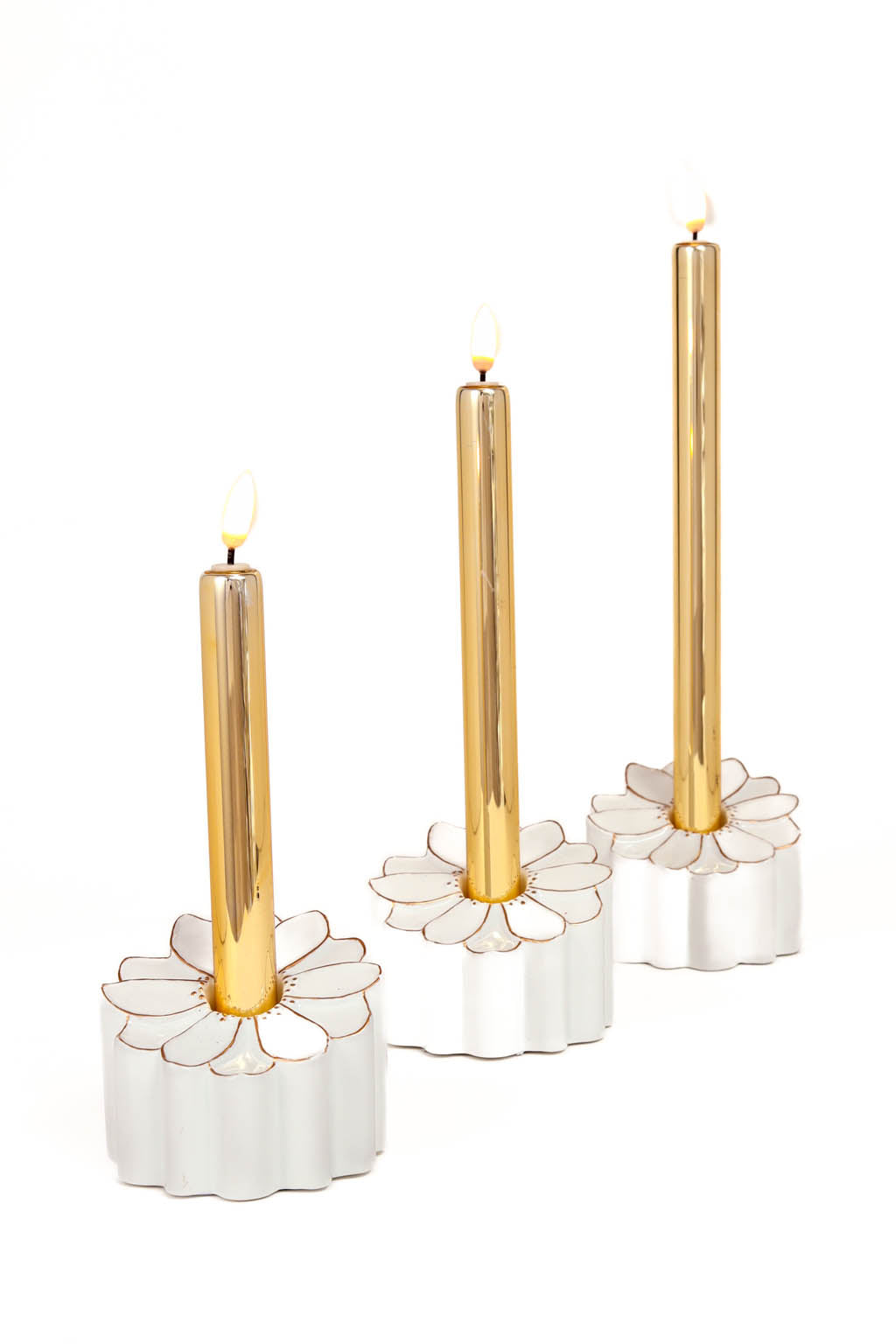 12.75" Gold and White Glass Candle Illuminated Display