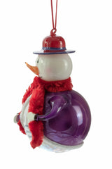 6" Hanging Purple Glass Snowman Ornament