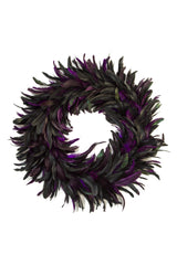 23" Hanging Black and Purple Foam 2 Toned Wreath with Purple Fur