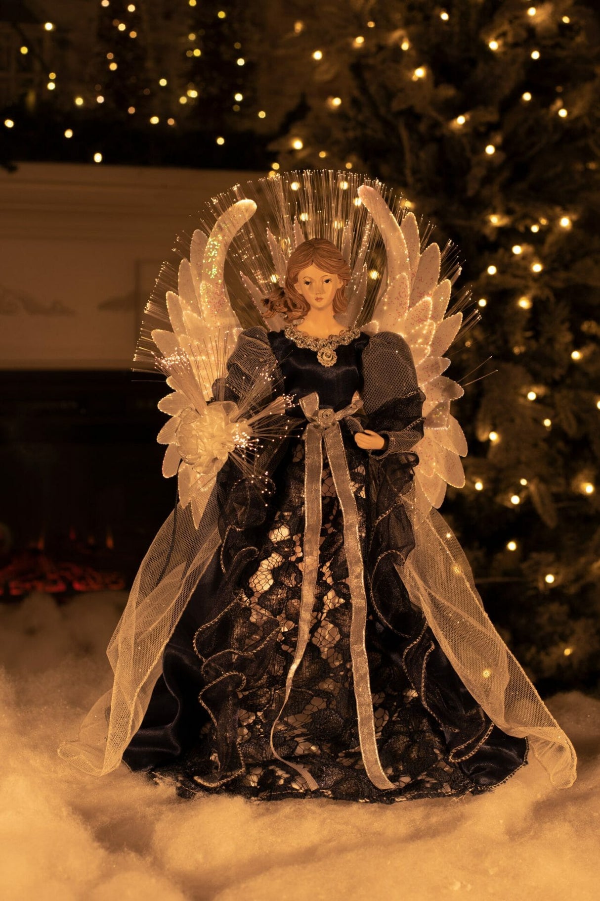 18" Blue Cloth Large Modern Fiber Optic Angel Tree Topper
